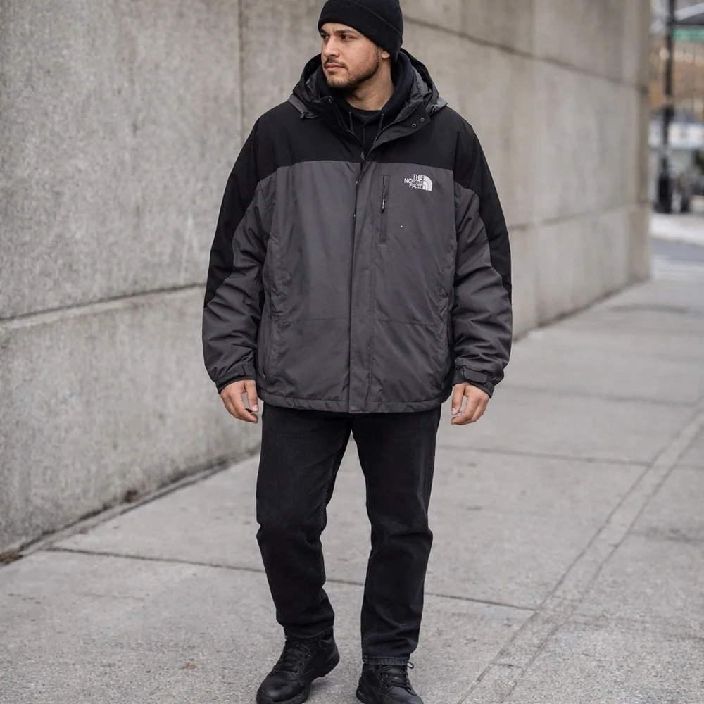 The North Face Men's Charcoal and Black Hooded Performance Jacket Size XXL